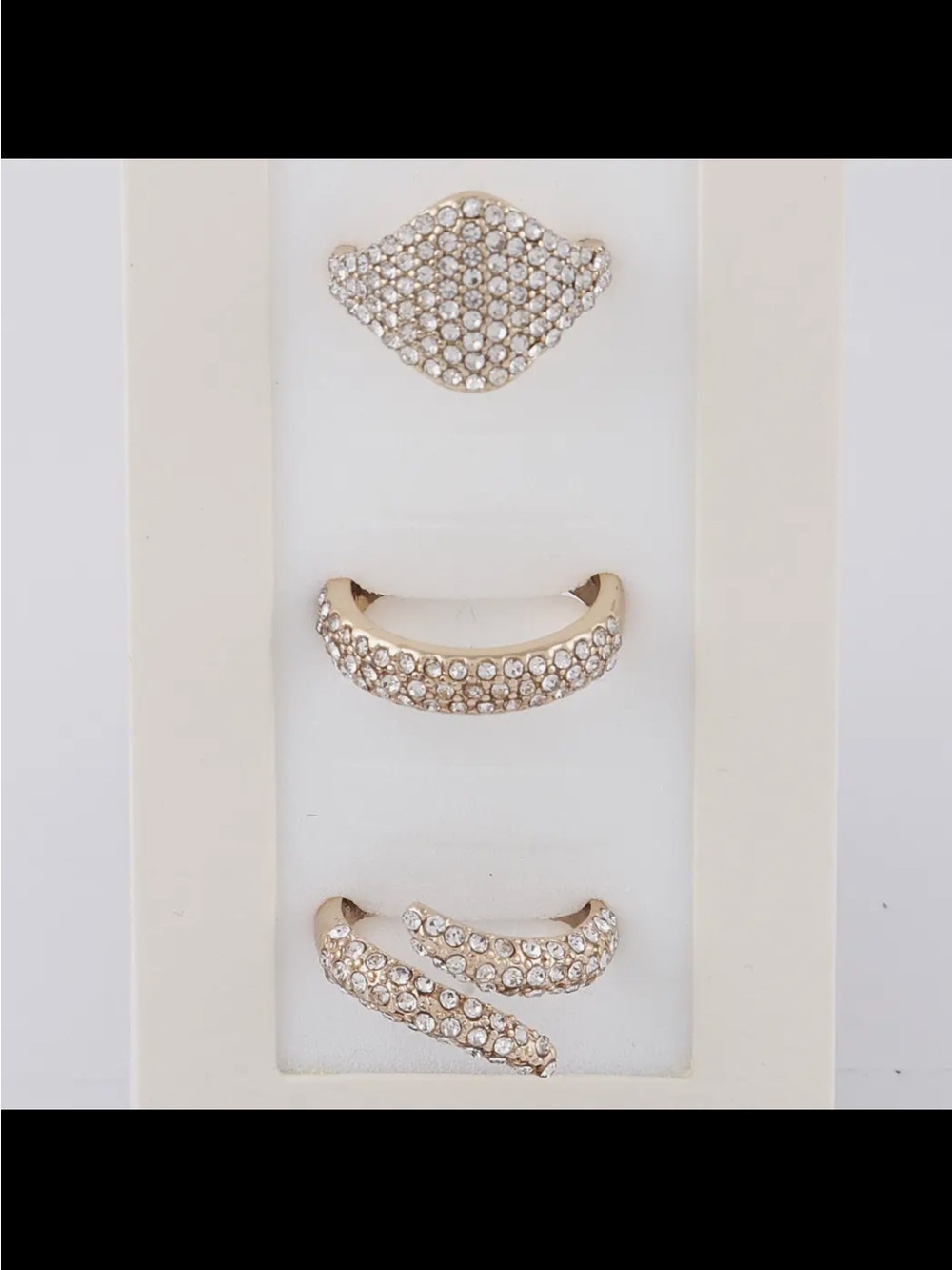 Set of three gold rings with crystals size 7